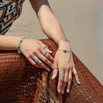 Single Turquoise Beaded Chain Silver Bracelet, 4 of 5