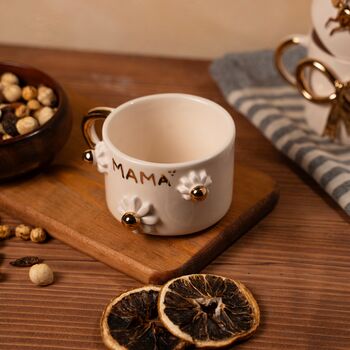 Mama Ceramic Mug 24ct Gold Plated, 3D Daisy Detail, 3 of 5