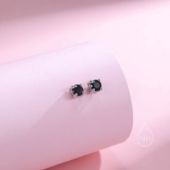 Brilliant Cut Black Cz Stud Earrings In Sterling Silver, 6 of 12