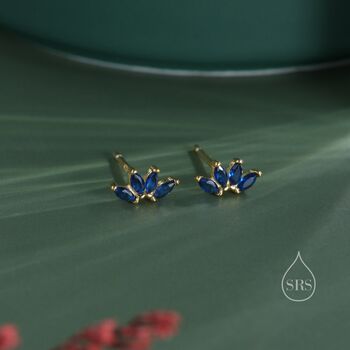 Sterling Silver Sapphire Blue Cz Lotus Flower Screw Back Earrings, 2 of 12