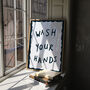 Wash Your Hands Dark Blue Bathroom Hand Painted Print, thumbnail 6 of 7