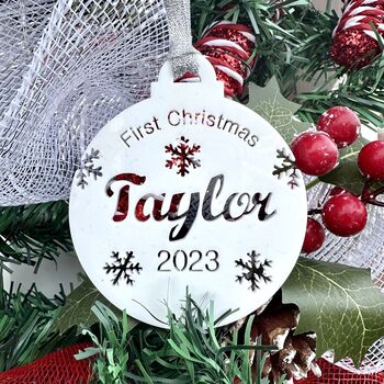 Baby's First Christmas Personalised Bauble, Baby Gift, 2 of 12