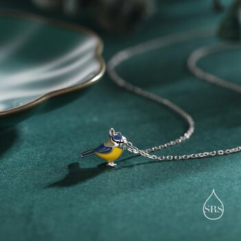 Sterling Silver Tiny Blue Tit Bird Pendant Necklace, 7 of 12