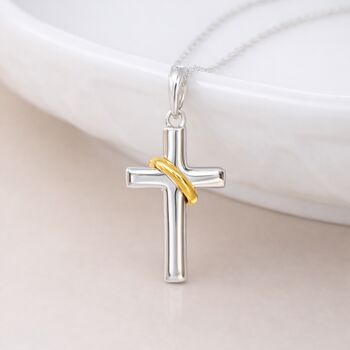 Personalised Sterling Silver And Gold Halo Cross Pendant Necklace, 4 of 9