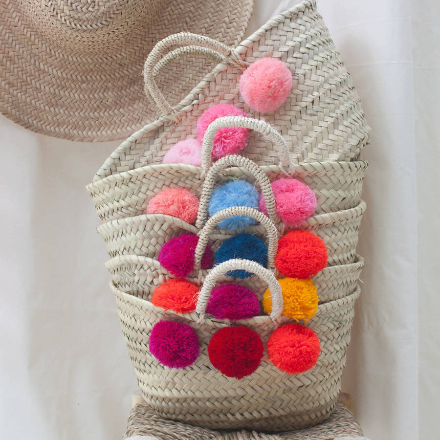 Mini Mixed Pom Pom Market Basket Price Drop By Bohemia