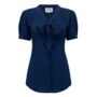 Eva Short Sleeve Blouse In French Navy 1940s Style, thumbnail 1 of 2