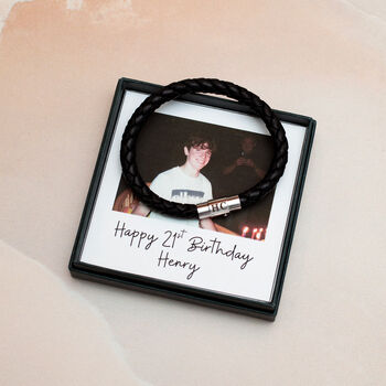 Personalised Men's Plaited Leather Bracelet With Photobox, 2 of 8