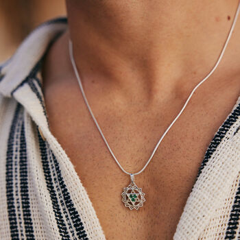 Heart Chakra Men's Emerald Silver Necklace, 2 of 10