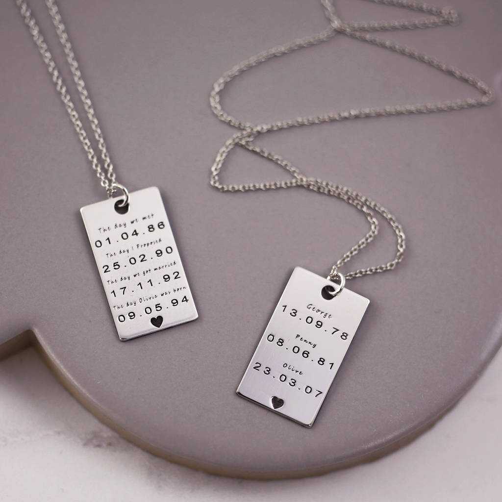 Important Dates Necklace In Sterling Silver By J&S Jewellery