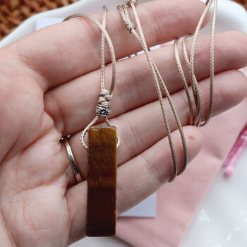 Adjustable Tigers Eye Pendant Necklace With Gift Bag, 2 of 5