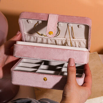 Personalised Velvet Initials Jewellery Box Travel Case For Her, 5 of 6