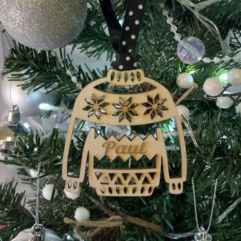 Personalised Christmas Jumper Wooden Hanging Decoration, 3 of 3