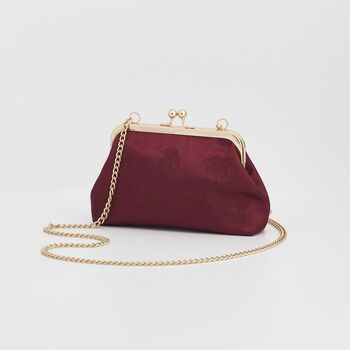 Victoriana Embroidered Burgundy Satin Clutch Bag, 2 of 6