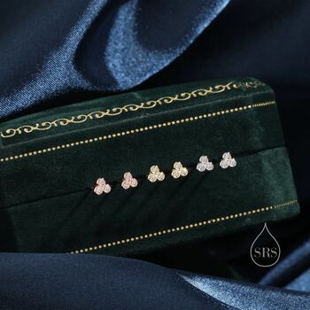 Tiny Cz Trio Three Dot Stud Earrings In Sterling Silver, 2 of 12