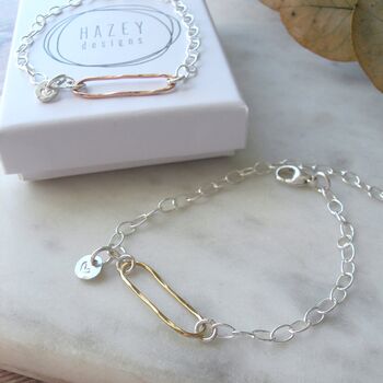 Hammered Oval Mixed Metal Bracelet, 3 of 6