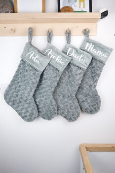 Personalised Christmas Stocking In Plush Red Or Grey, 6 of 11