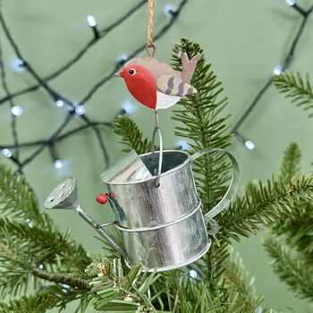 Personalised Robin Watering Can Christmas Bauble, 2 of 3
