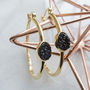 18k Gold Plated Black Druzy Crystal Large Hoops, thumbnail 3 of 4