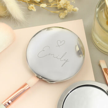 Personalised Silver Heart Motif Round Compact Mirror, 2 of 8