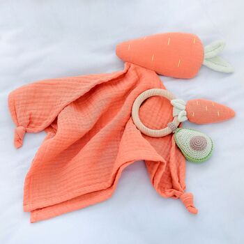 Carrot Avocado Rattle Teether Toy, 2 of 4