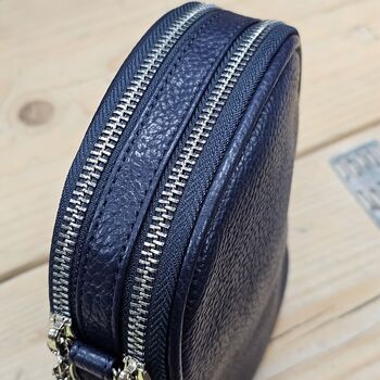 Double Zip Cross Body Bag In Navy Blue, 3 of 3