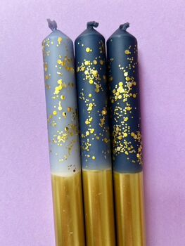 Gold, Grey And Blue Christmas Candles 'Starry Starry Night Gold', 2 of 5