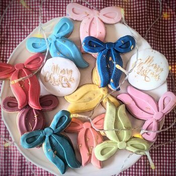 Personalised Merry And Bright Colourful Christmas Bow Biscuit Gift Box, 6 of 10
