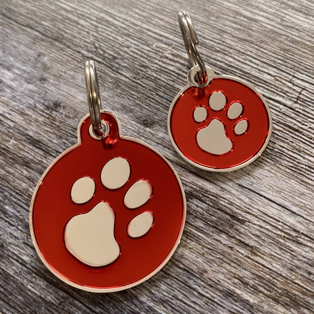 Red And Silver Paw Print Circular Dog Tag, 1 of 6