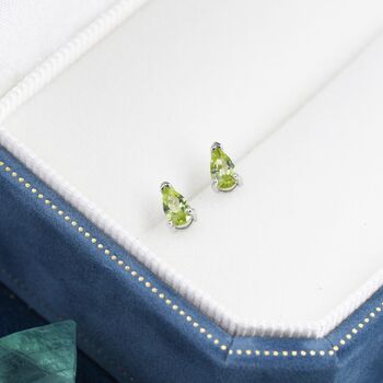 Genuine Peridot Droplet Stud Earrings, 2 of 11