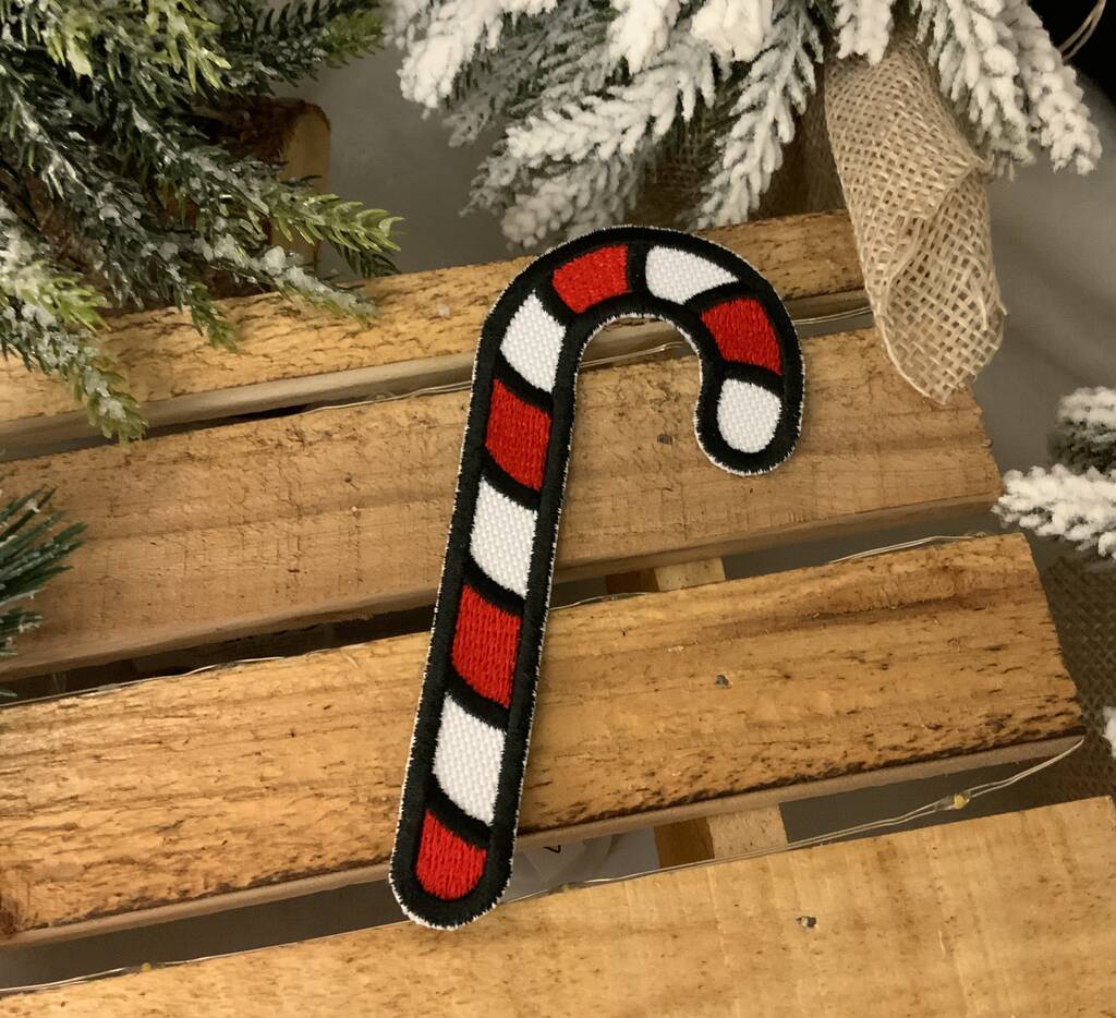 Christmas Candy Cane Embroidered Fabric Patch