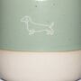 Dachshund Engraved Ceramic Flat White Tumbler In Sage Green, thumbnail 2 of 3
