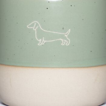 Dachshund Engraved Ceramic Flat White Tumbler In Sage Green, 2 of 3