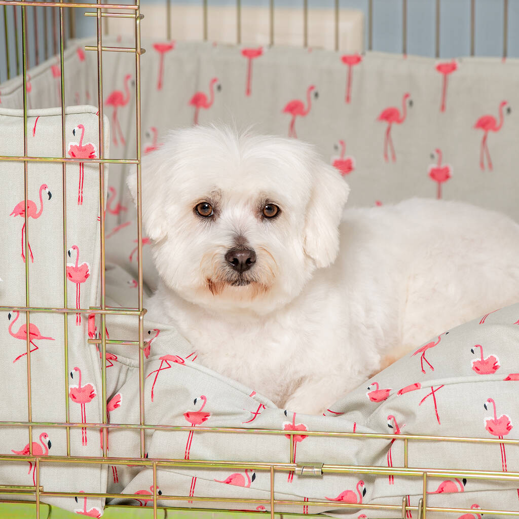 Luxury Dog Crate Bumper Set In Sophie Allport Flamingo By Lords