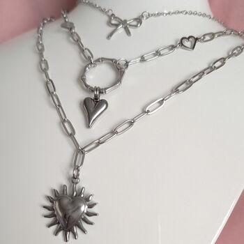 Womens Paperclip Chain Heart Bow Charm Necklace Set, 2 of 6