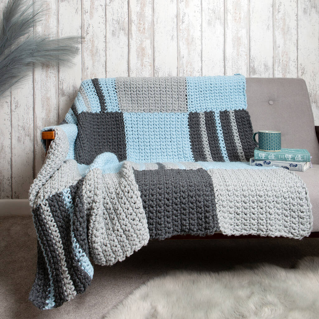 Beginners Crochet Blanket Kit Chequered, 1 of 7