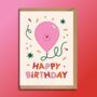 Birthday Balloon Greeting Card Pink, thumbnail 1 of 2
