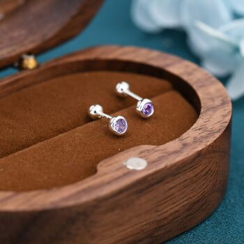 Tiny Amethyst Purple Cz Barbell Earrings, 5 of 9