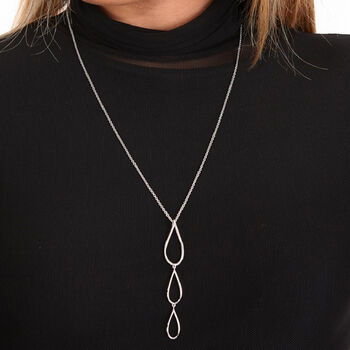 Sterling Silver Petal Drop Necklace Adjustable Chain Pendant Long Length Necklace Handmade Layered Necklace Pendant, 5 of 12