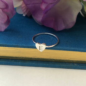 Personalised Initial Heart Slim Band Ring, 2 of 7