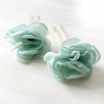 Mint Green Flower Hair Pins, 3 of 5