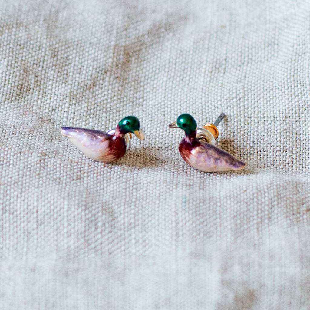Enamel Mallard Duck Earrings By Home & Glory