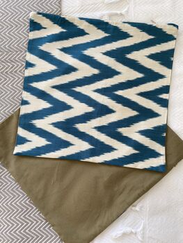 Blue And Cream Zigzag Silk Ikat Cushion, 7 of 7
