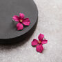 Fuchsia Pink Hand Painted Flower Shaped Stud Earrings, thumbnail 3 of 4