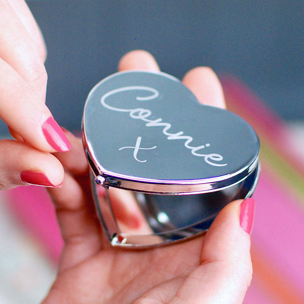 Personalised Name Heart Shaped Compact Mirror, 1 of 7