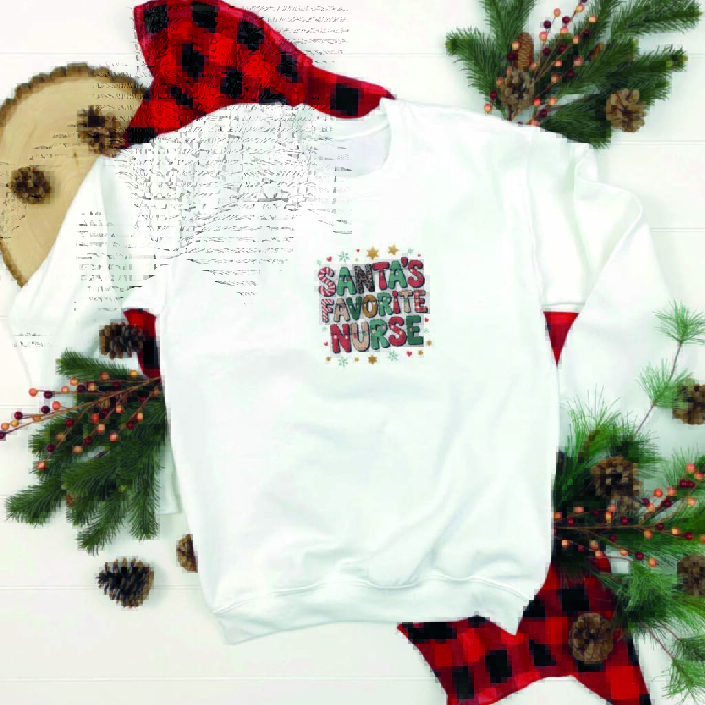 Santa’s Favourite Nurse Christmas Jumper – Unisex White Festive Sweatshirt, 1 of 4