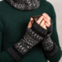 Grey Knitted Fair Isle Wrist Warmers Soft Lambswool, thumbnail 8 of 11