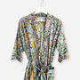 Pale Blue Flower Block Print 100% Cotton Dressing Gown Kimono, thumbnail 1 of 4