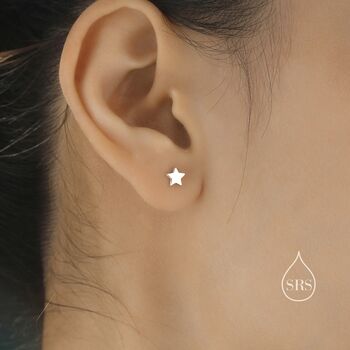 Tiny Star Stud Earrings In Sterling Silver, 7 of 12