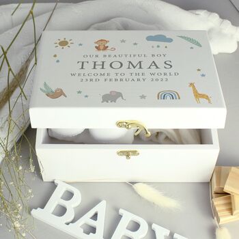 Personalised Animals White Wooden Keepsake Box, 2 of 4