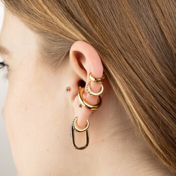 Gold Plated Oval Baguette Hoop Earrings With Blue Stones, 4 of 5